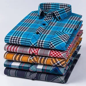 Camisas de Manga Larga Cepilladas 100% Algodón en Tallas Grandes para <span class=keywords><strong>Hombre</strong></span> Ropa <span class=keywords><strong>Casual</strong></span> <span class=keywords><strong>Elegante</strong></span> a Cuadros - Product Image 2
