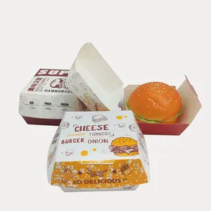 처분할 수 있는 음식 급료 마분지 햄버거 상자 포장 종이 햄버거 상자 Kraft 인쇄된 닭 햄버거 상자