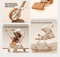 Poussette bébé pliable et légère avec cadre métallique robuste, siège inclinable bidirectionnel, possibilité de s'asseoir/décrocher, design compact et pliable.
