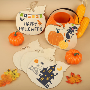 Pendentifs décoratifs DIY pour Halloween, Noël et autres fêtes, pièces en bois vierges mignonnes et durables pour enfants, à griffonner, pour l'intérieur - Product Image 1
