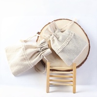 Sac en coton écologique simple avec cordon de serrage, pochette en lin imprimée sérigraphiée avec dentelle et dispositif de sécurité pour le rangement de bijoux et la protection contre la poussière