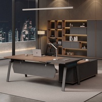Bureau de direction en forme de L, bureau de travail moderne en bois avec armoire latérale de rangement pour le bureau à domicile du directeur, mobilier de PDG