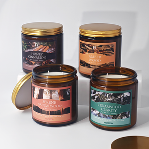 Vente en gros de bougies parfumées en bois de 13 oz dans un bocal en verre brun avec couvercle métallique pour les fêtes, la Saint-Valentin, les anniversaires et les cadeaux. - Product Image 4