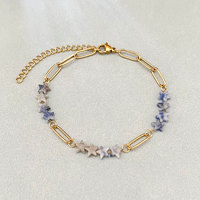 Bracelet vintage fait main en acier inoxydable plaqué or avec pierre naturelle et perles colorées, design étoile, bijoux pour femmes