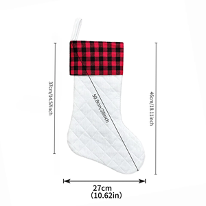 Calcetín Navideño Personalizado con Diseño <span class=keywords><strong>de</strong></span> Cuadros Buffalo, Puño Blanco <span class=keywords><strong>para</strong></span> <span class=keywords><strong>Bordar</strong></span>, Decoración Navideña Rústica en Rojo y Negro - Product Image 5