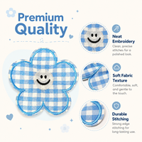 Patch floral en vichy bleu de 11,5 cm, applique brodée thermocollante pour vestes, sacs, chapeaux, vêtements pour enfants, artisanat et décoration DIY