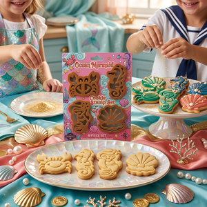 Set di 4 Stampini e Formine per Biscotti a Tema Sirena in Plastica Stampata a Iniezione, Stampi per Biscotti e Fondente a Tema Oceano - Product Image 1