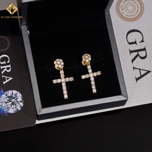Pass Diamond Tester Hip Hop 18k Gold Plated Iced Out Cross <b>Dangle</b> 925 <b>Sterling</b> <b>Silver</b> Drop <b>Earrings</b> - Product Image 5