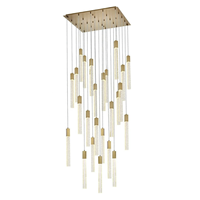 Lustre de luxe en laiton antique pour villa, design moderne, grand carré, avec bandes de cristaux K9 et pendentif en acier inoxydable