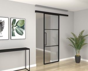 Track Steel Door - <b>Frame</b> & Tempered Glass for Residential Office Interiors - Product Image 1