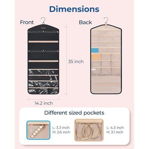 Organisateur de bijoux suspendu double face avec crochets pour colliers, boucles d'oreilles, bagues, rangement mural - Product Image 6