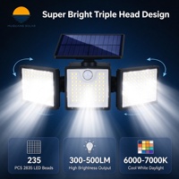 Lampe solaire murale carrée à 3 têtes, 500LM, 235 LED, détecteur de mouvement, micro-lumière, étanche IP65, pour cour, clôture