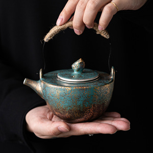 Teiera per camino teiera Color oro e argento teiera con manico ad anello Teakettle <span class=keywords><strong>in</strong></span> <span class=keywords><strong>ceramica</strong></span> giapponese Set da tè Kung Fu dispositivo per la preparazione del tè - Product Image 1