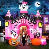 Arche gonflable d'Halloween pour l'extérieur, décorée de fantômes et de citrouilles, éclairée par des LED, décoration de jardin, décor de fête gonflable, imperméable