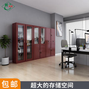 خزانة ملفات فولاذية بلون خشبي مطبوعة بتقنية النقل الحراري، مقاومة للحريق، بباب زجاجي، تصميم عصري، لتخزين المستندات المكتبية، مع قفل، تخزين منخفض - Product Image 4