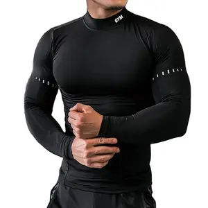 Erkekler sıkıştırma Tops koşu gömlek uzun kollu T-shirt özel taban katman üst spor spor Fitness egzersiz Baselayer