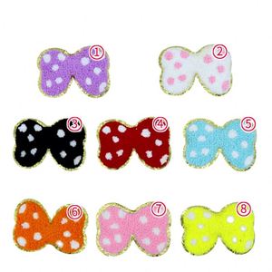 Custom Cartoon Appliques Iron on 5cm Glitter Edge Chenille Embroidery Bowknot Patch for Kids Garment Clothing - Product Image 4