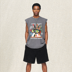 Retro Washed Oversized Abstrakter Pinselstrich-Hund Graffiti-Hintergrunddruck Herren Weste Teenager Lässiges Ärmelloses Tanktop US-Lokal - Product Image 4
