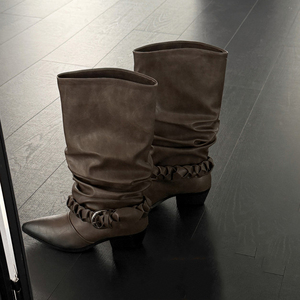 Nuovi <span class=keywords><strong>Stivali</strong></span> da Cowboy da Donna 2026, Design con Cinturino Arricciato, Stile Western, Altezza Media, Disponibili in Stock, Quantità Minima Bassa - Product Image 3