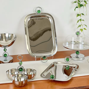 Plateau de service alimentaire <span class=keywords><strong>d</strong></span>écoratif en acier inoxydable <span class=keywords><strong>argent</strong></span>é personnalisé de haute qualité avec poignées - Product Image 6