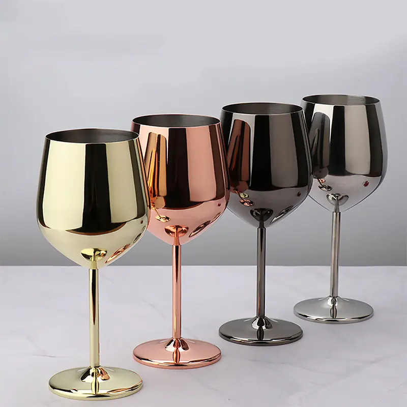 Copas de vino de cóctel chapadas en oro y cobre de oro rosa de 17oz personalizadas, copa de Metal, flauta de champán, copa de vino tinto de acero inoxidable