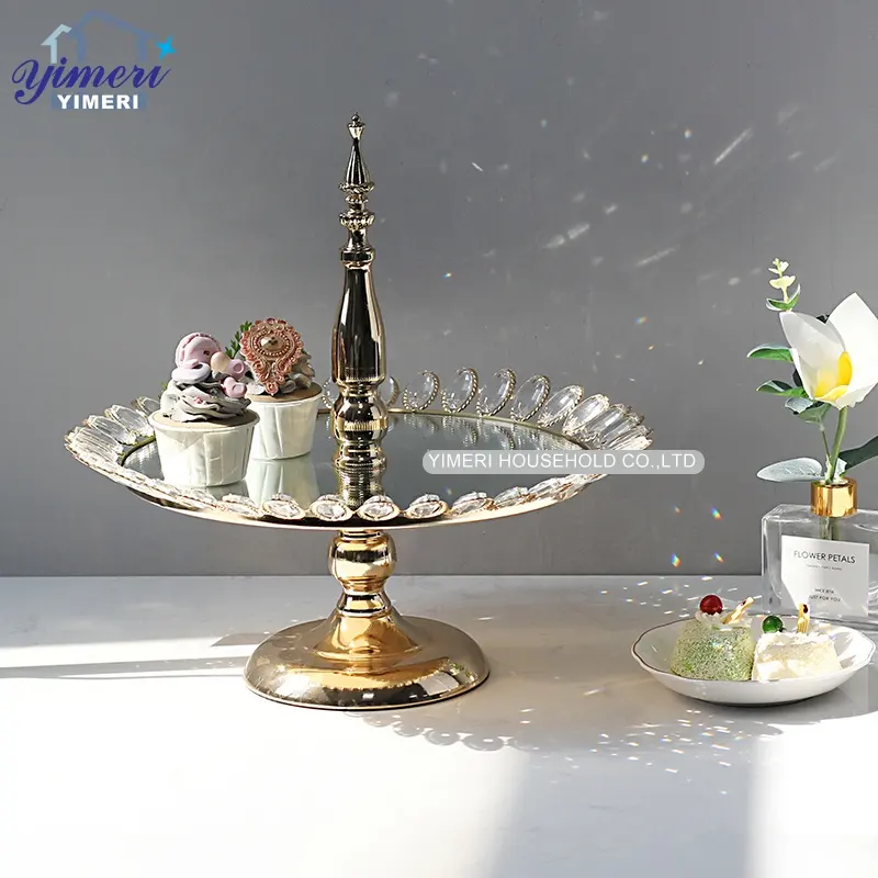 Luxo metal lidar cristal ouro alta chá espelho camada bolo significa bolos de casamento