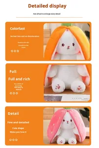 Çilek Tavşan Dönüşümü Peluş Bebek, PP Pamuk Dolgulu 18cm-35cm Yükseklik Kız Uyku Yastığı - Product Image 5