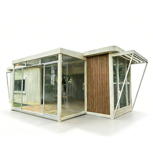 Maison conteneur moderne en structure acier, bureau rectangulaire avec murs en verre et design en panneaux de bois, installation sur site - Product Image 5