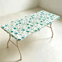 Nappe en PEVA à imprimé floral turquoise avec bord élastique, imperméable, jetable, en plastique, pour les dîners en plein air