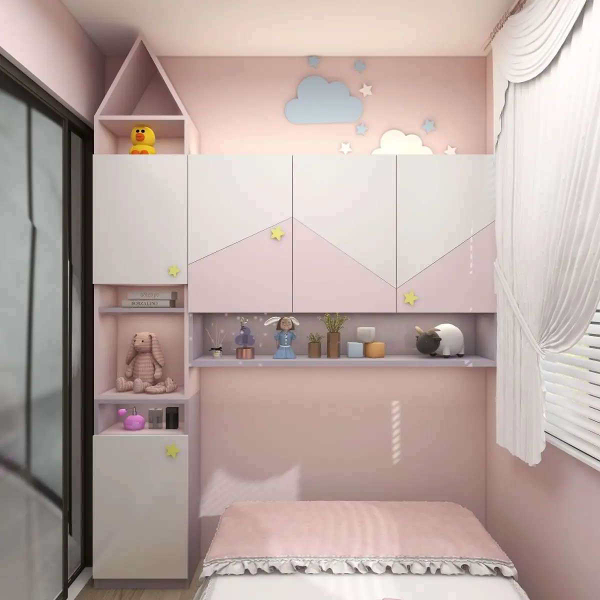 Customize Princess Bed Luxury Pink Bedroom Furniture Storage Cabinet For kids wardrobe Multi Layer