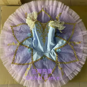 Elegent gaun Tutu balet wanita, pakaian pertunjukan kompetisi 12 lapis profesional ukuran kustom ungu muda untuk wanita dan dewasa