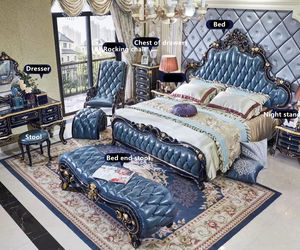 Ensemble de lit en cuir champagne haut de gamme européen 2026, double, en bois massif, style palais <span class=keywords><strong>français</strong></span> de luxe pour chambre principale de villa - Product Image 2
