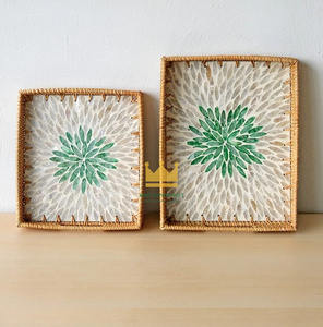 Bandejas de Servir Rectangulares Hechas a Mano con Incrustaciones de Ratán y Madreperla, Decoración Ecológica para el Hogar, Portátiles, Listas para Enviar - Product Image 2