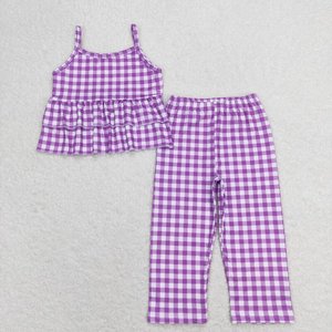 RTS No MOQ Trajes con estampado a cuadros azules para niños Ropa sin mangas de otoño Sweet Girl Boutique al por mayor - Product Image 3