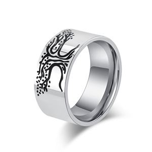 Nordic cross-border best-selling minimalist retro Tree of Life <b>titanium</b> steel <b>ring</b> for men, a unique and trendy accessory. - Product Image 1