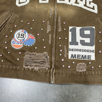 Sweat à capuche personnalisé vintage délavé effet soleil pour homme, fabrication OEM, coupe oversize, épais, 100% coton, veste zippée avec strass pour l'hiver