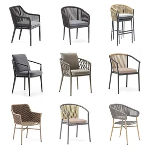 Garden Furniture Dining Chair Outdoor Metal Chair Outside Rope Weave Restaurant Commercial Patio Laydown Chair