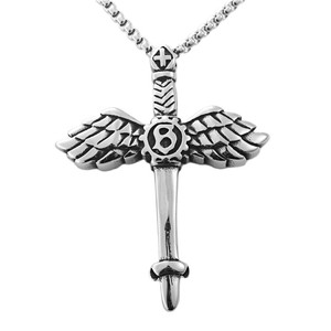 <b>Cross</b> Pendant Necklace Stainless Steel Men's Angel Wings Sword Design Punk Retro Style Fashion Jewelry - Product Image 5