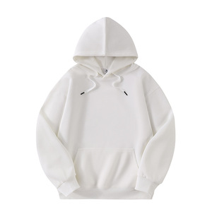Sweat à capuche en coton éponge 450G avec logo personnalisé, couleur terre unie, épaissi, pull pour homme, cordon anti-rétrécissement, design doublé - Product Image 2