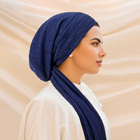 Nouveauté : Hijabs respirants et tendance avec sangle, foulard plissé extensible de qualité supérieure, hijab en jersey côtelé pour femmes