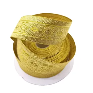 Golden Scallion Jacquard Ribbon Antique Pattern Webbing Ethnic Lace Tape For Costume Dance Costume Garment Accessories