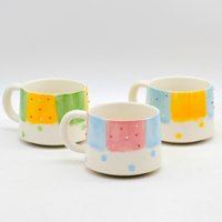 Mug en céramique peint à la main avec blocs de couleurs aquarelle, décor 3D points et étoiles, grande poignée ronde, tasse à café mignonne pour cadeau, logo personnalisé