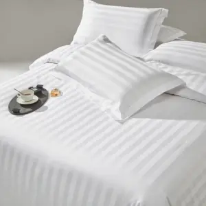 3cm Jacquard Strip Bedding Set Linen White Duvet Cover Hotel Bedroom Linen Set Plain Weave Cotton Duvet Cover Set