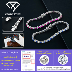 In Stock Wholesale Jewelry Colorful Lab Grown Blue Sapphire <b>Ruby</b> Corundum Gemstone Iced Vvs Moissanite Tennis <b>Bracelet</b> For Women - Product Image 4
