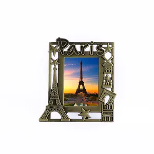 3D Die Casting Pemandangan Matahari Terbenam Paris France Eiffel Tower Souvenir Hadiah Logam Persegi Panjang Bingkai Foto