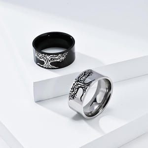 Tree Of Life <b>Titanium</b> Steel <b>Ring</b> For <b>Men</b> Steel Black Plant Pattern Jewelry Gift - Product Image 2