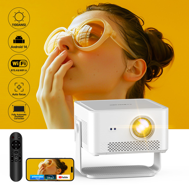 Android 14 Auto Focus Full HD 1080p 8K HY450MAX 1100ANSI Video Smart LCD Projector 4k