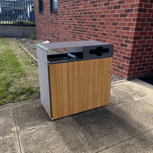 Contenedor Doble <span class=keywords><strong>para</strong></span> Basura y Reciclaje Contour con Base <span class=keywords><strong>de</strong></span> Acero Galvanizado y Pintura con Aspecto <span class=keywords><strong>de</strong></span> <span class=keywords><strong>Madera</strong></span> <span class=keywords><strong>para</strong></span> Mayor Durabilidad - Product Image 4