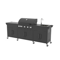 Ensemble modulaire d'évier extérieur résistant à hautes températures d'îlot de barbecue de cuisine noir d'acier avec le frein universel de roulettes