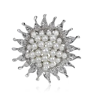 SISSLIA 2023 Fashion Gift Elegant Pearl Rhinestone Crystal Brooches Flower Crown Brooch Set For Women